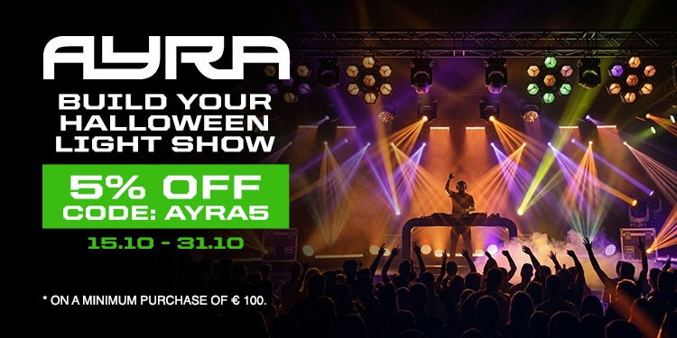 Ayra: costruisci il tuo spettacolo di luci di Halloween. 5% di sconto con il codice AYRA5 dal 15.10 al 31.10, con una spesa minima di 100&nbsp;€