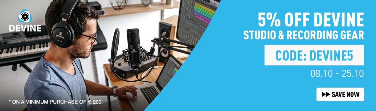 5% di sconto sull&rsquo;attrezzatura Devine per studio e registrazione con il codice DEVINE5