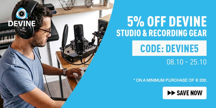5% di sconto sull&rsquo;attrezzatura Devine per studio e registrazione con il codice DEVINE5