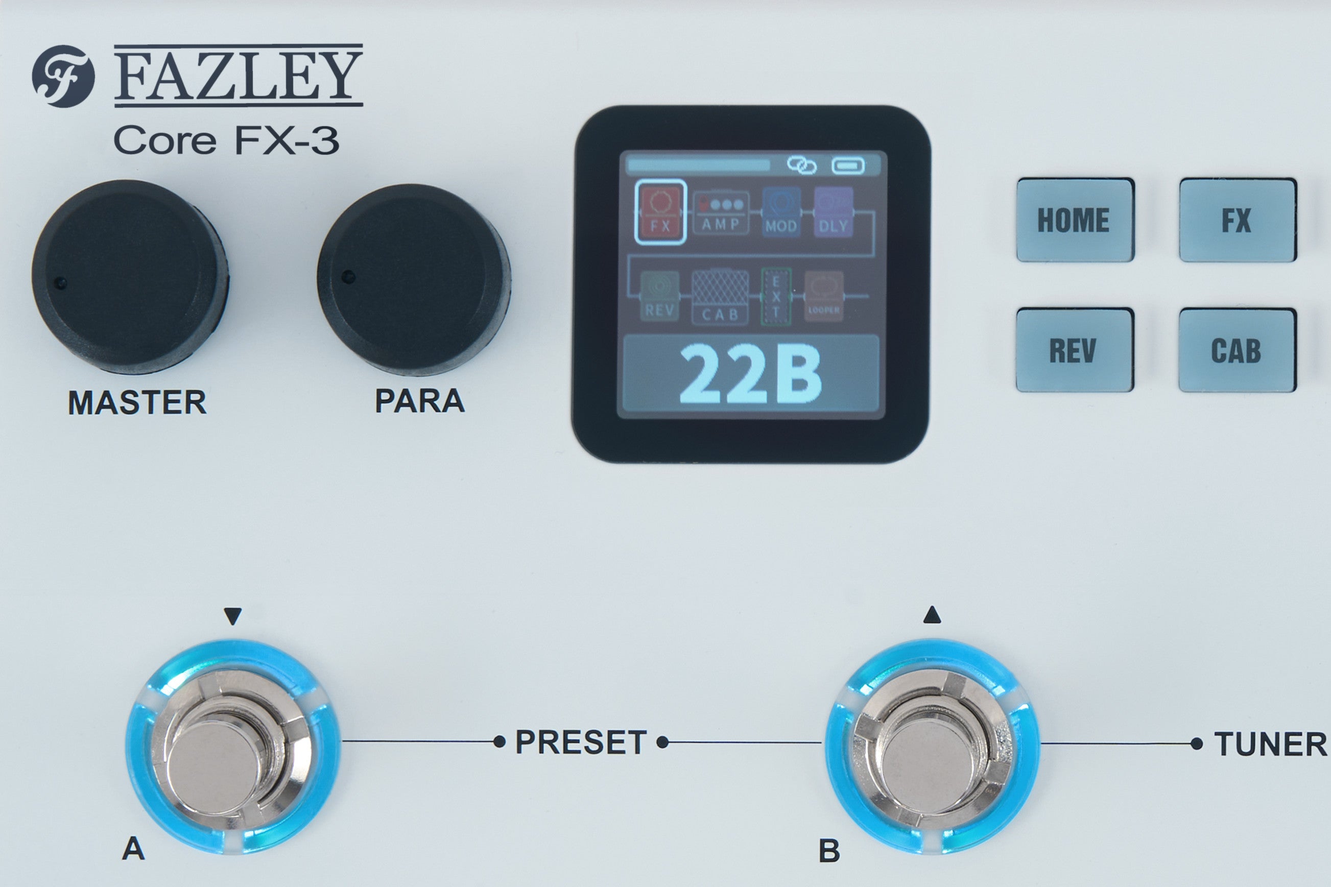 Primo piano del pedale multieffetto Fazley Core-FX3